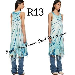 ⭐🆕R13 blue tie dye destruction tank dress
